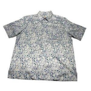 Vintage Silk Button Front Shirt Blue/Cream Size XL